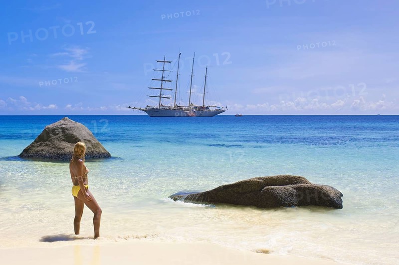 Star Fyer Clipper ship anchored off Ko Miang Island Similan Islands in the Andaman Sea, Thailand