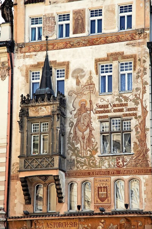 Prague, Old Town Square, Stork House with Wenceslas, Prague, Czech Republic