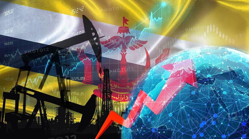 Global oil growth with Bruneian flag. International oil exports with Brunei flag on the economic chart