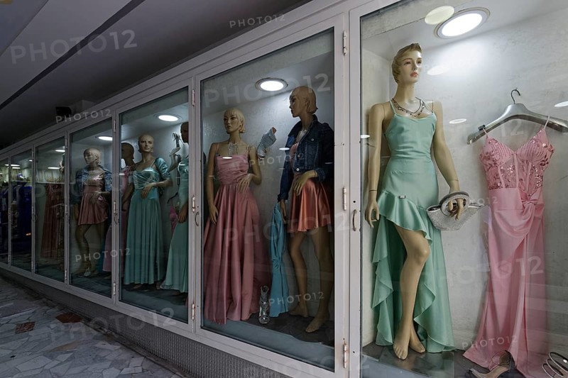 Elegant women's fashion shop, Via Chiaia shopping street, Naples, Campania, Italy
