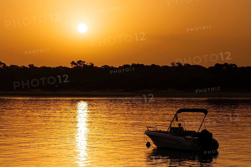 The sun rises on the Spanish Balearic island of Majorca, Colonia de Sant Jordi, Majorca, Spain