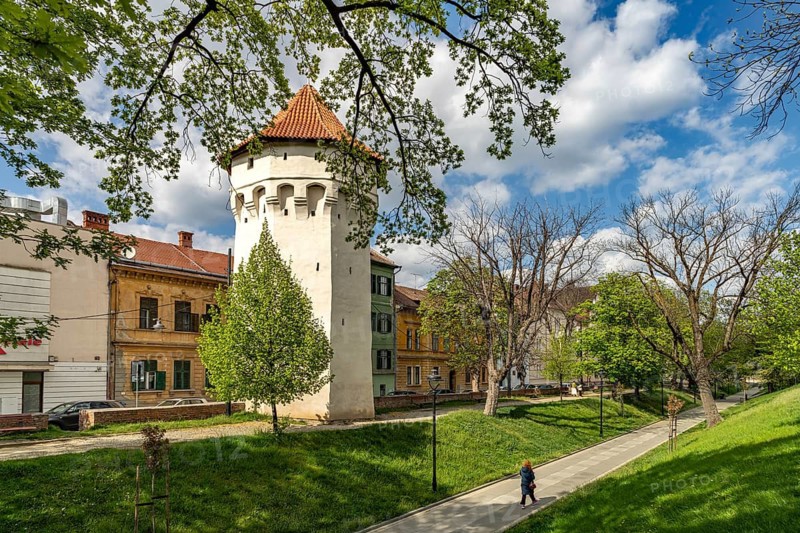 The Armbruster Tower defensive defence tower in Sibiu or Sibiu, Transylvania, Romania