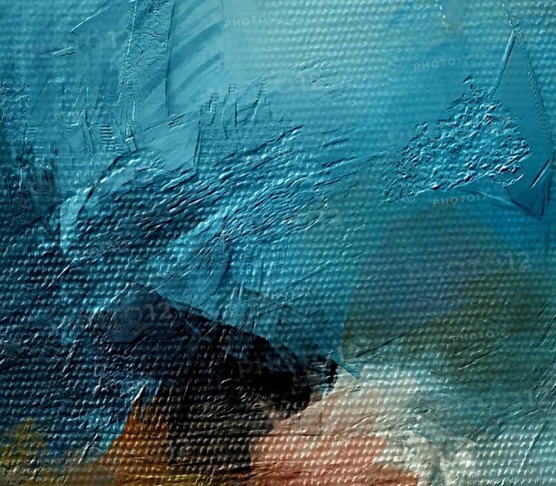 Professional abstract oil painting fragment featuring a dramatic contrast of electric azure and deep cobalt tones against subtle warm amber accents, showcasing high-relief impasto textures on a coarse canvas
