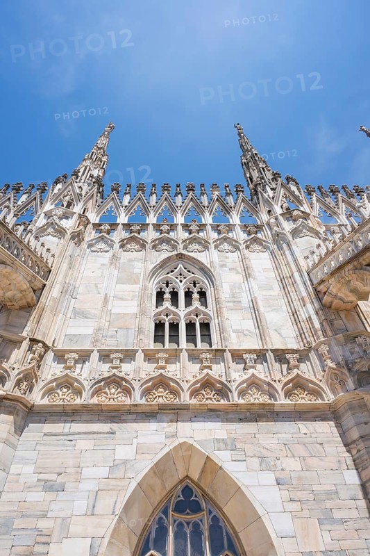 Details of the Milan Cathedral on a sunny day, Milan, Italy