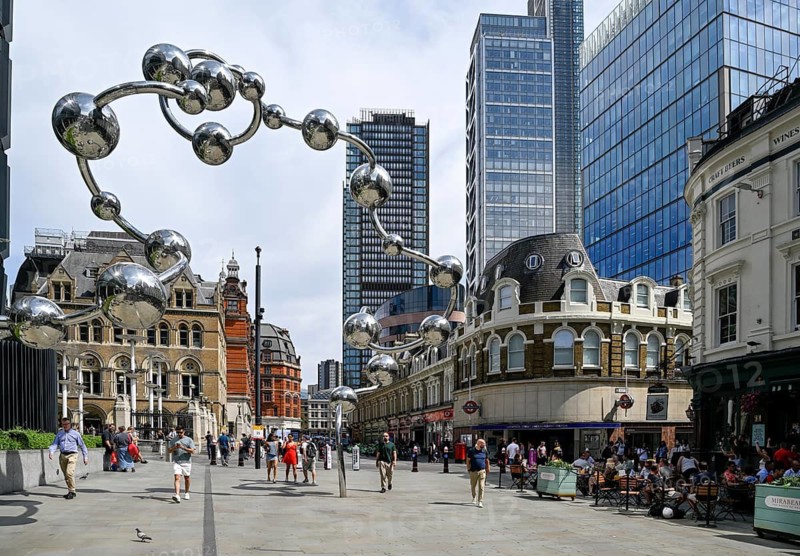 Infinite Accumulation sculpture by Japanese artist Yayoi Kusama, reflecting spheres, at Liverpool Street Station, Broadgate District, City of London, England, Great Britain, Great Britain