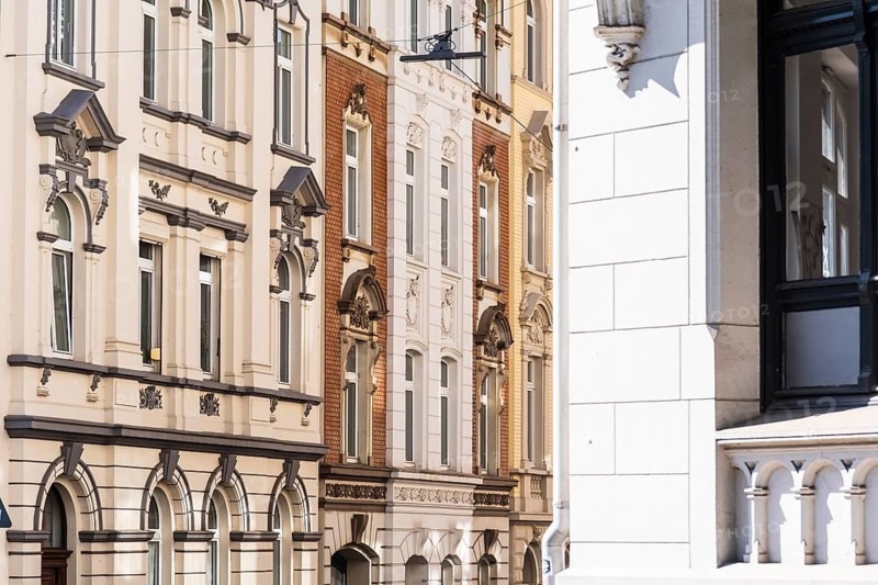 Street with old buildings from the Wilhelminian era in Wuppertal, Germany