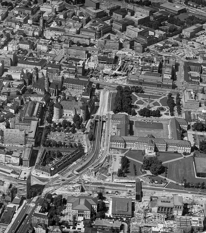 Historical aerial view of Stuttgart harbour on the Neckar, Stuttgart, Baden-Württemberg, Germany, 1959