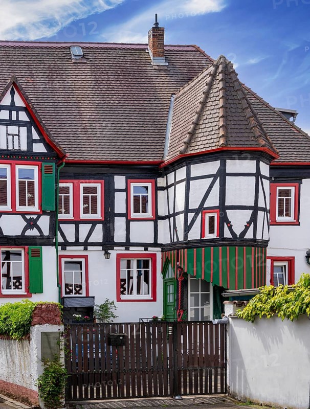 Historic half-timbered houses in the old town of Dreieichenhain, Hesse, Germany