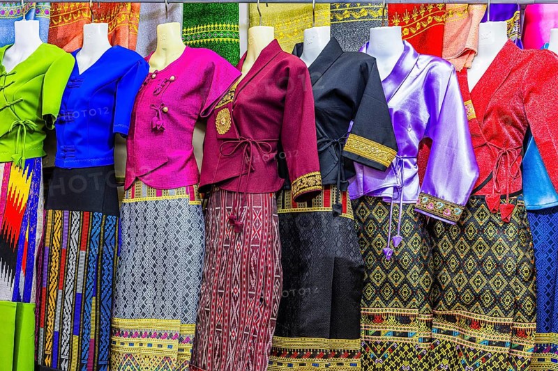 Thai traditional women's dresses, Kad Luang Warorod Market, Chiang Mai Thailand