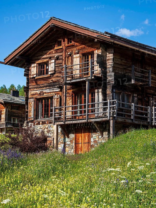 Traditional wooden house, village La Fouly, valley Val Ferret, Switzerland