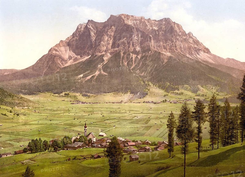 Lermoos, with the Zugspitze, Tyrol, Austria, Historical, digitally restored reproduction from a 19th century original, Record date not stated