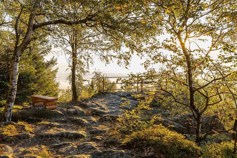 Bohemian viewpoint at the Töpfer in the morning light, autumn, Zittau Mountains, Oybin, Saxony, Germany