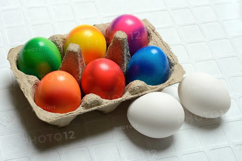 Colourful Easter eggs in packaging, Easter celebration