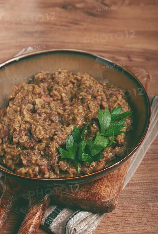 Lobio, a traditional Georgian dish, boiled beans, homemade, no people