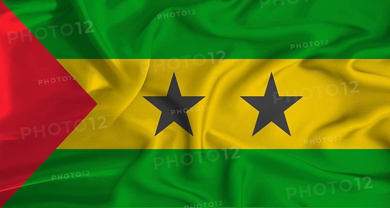 Realistic Sao Tome and Principe flag waving. Close up of flag of Sao Tome and Principe with cloth texture