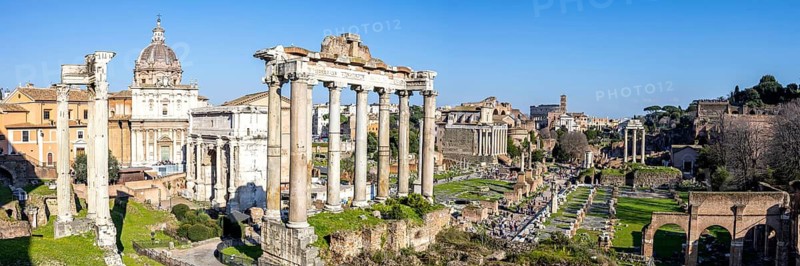 Roman Forum panorama ancient historical temple ruins in Rome, Italy