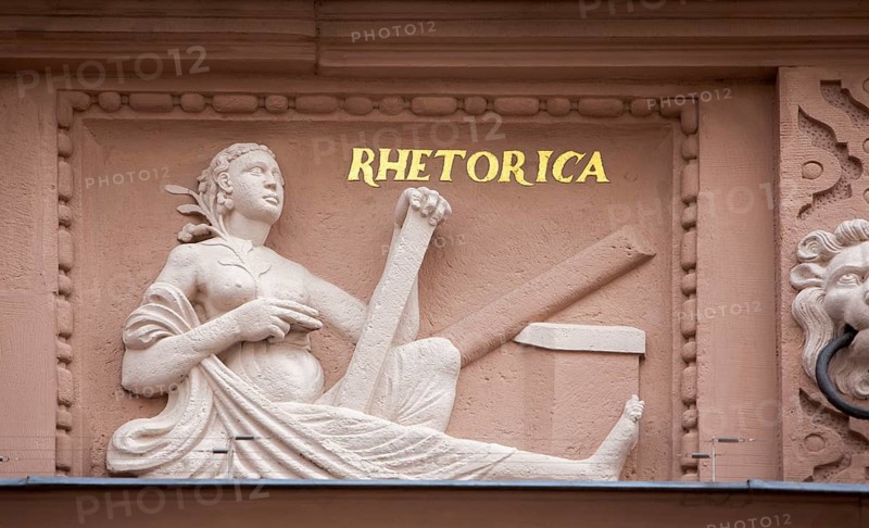 Rhetorica, rhetoric, figure at the Town Hall of Lemgo, North Rhine-Westphalia, Germany