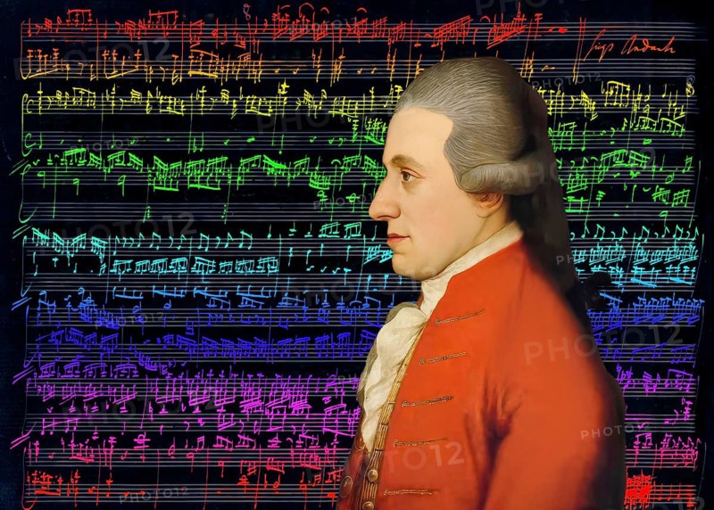 Wolfgang Amadeus Mozart, 1756 – 1791, composer of classical music, First Viennese School, notesheet from Allegro and Andante, Fantasy in F minor for mechanical organ, KV 608, 1791, digitally edited