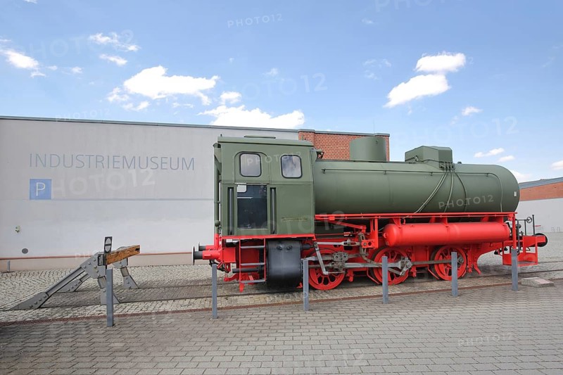 Steam locomotive, inscription, Industriemuseum, Chemnitz, Saxony, Germany