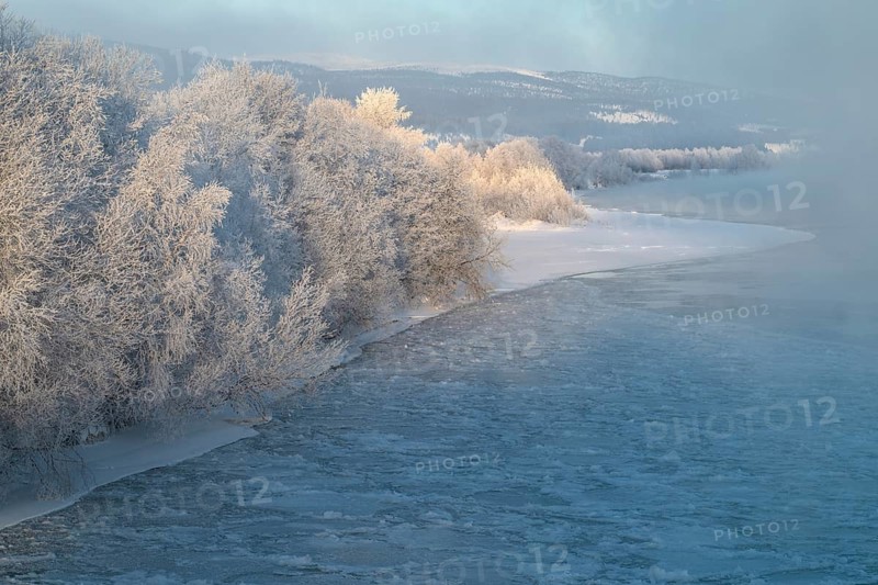 Fog over the freezing river Glomma (Glåma), Alvdal, Hedmark, Innlandet, Norway, February 2026
