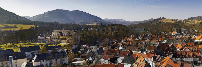 City panorama with the Imperial Palace and the Rammelsberg, UNESCO World Heritage Site, Goslar, Lower Saxony, Germany