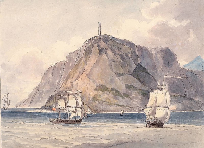 The Rock of Lisbon, Portugal, digital reproduction of a painting by Charles Hamilton Smith (1776-1859), historical