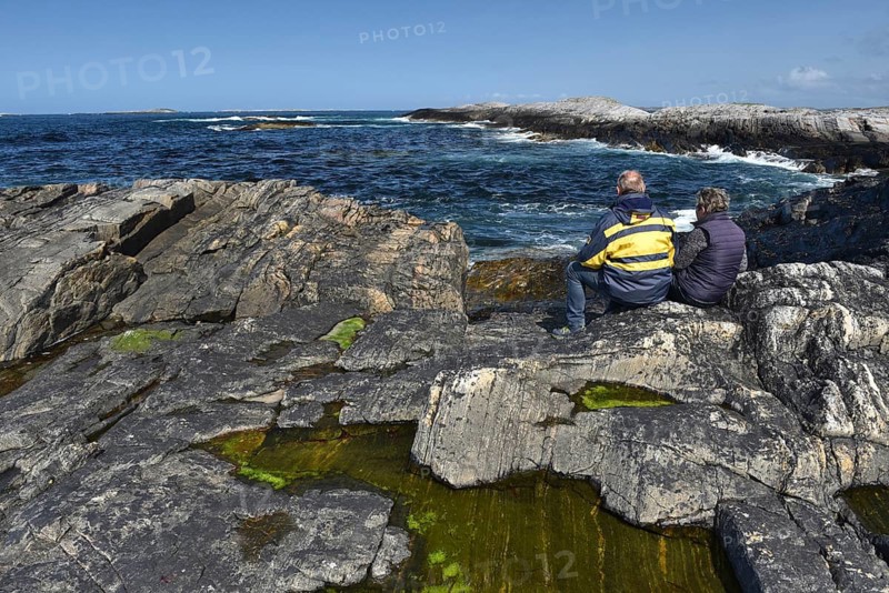Couple, seniors in an archipelago in Norway