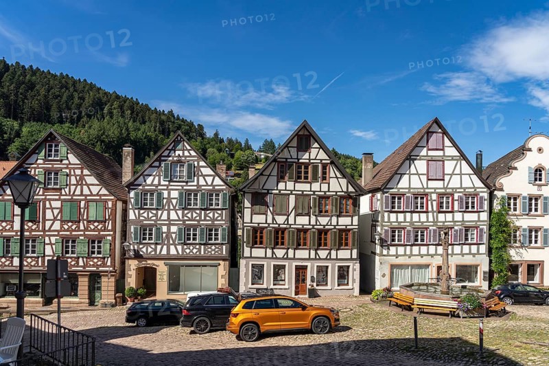 Half-timbered houses on the market square in Schiltach, Black Forest, Baden-Württemberg, Germany