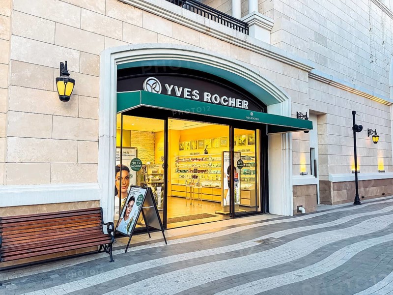 Antalya, Turkey - March 12, 2025: Yves Roscher store in Land of Legend park. Shoppping street, cosmetics boutique