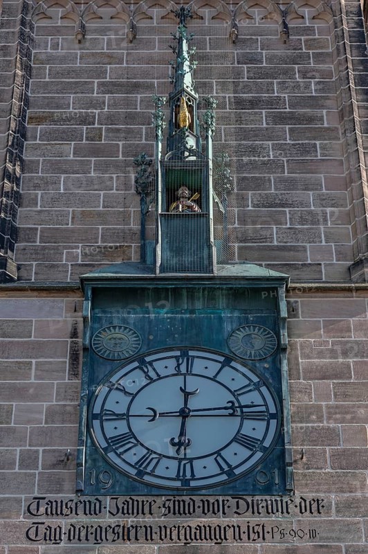 Tower clock from St. Peter's Church, built from 1897 to 1901 in neo-Gothic style, Regensburger Str. 62, Nuremberg, Middle Franconia, Bavaria, Germany