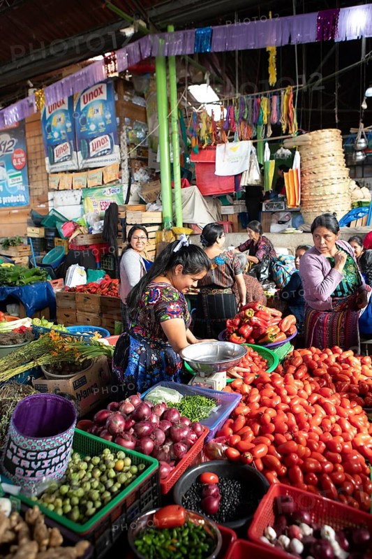 Mayan woman wearing traditional clothes at the market in Sololá, Highlands, Sololá Department, Guatemala