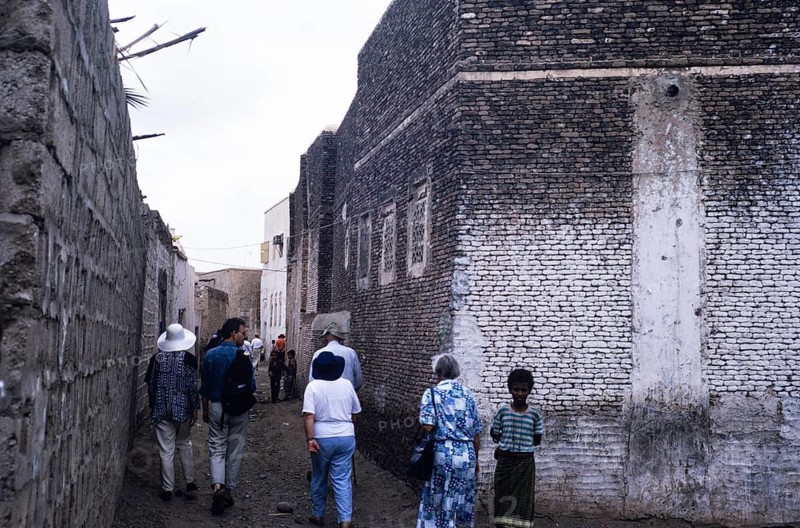 Tourists explore the ancient city of Zebid, Zabid, Yemen 1998 UNESCO World Heritage Site