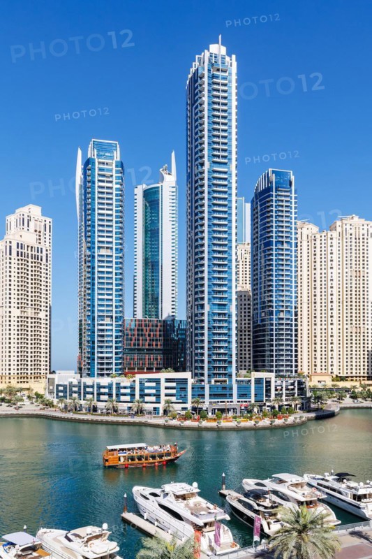 Dubai Marina skyline skyscrapers with yachts skyscrapers living on the waterfront in Dubai, United Arab Emirates