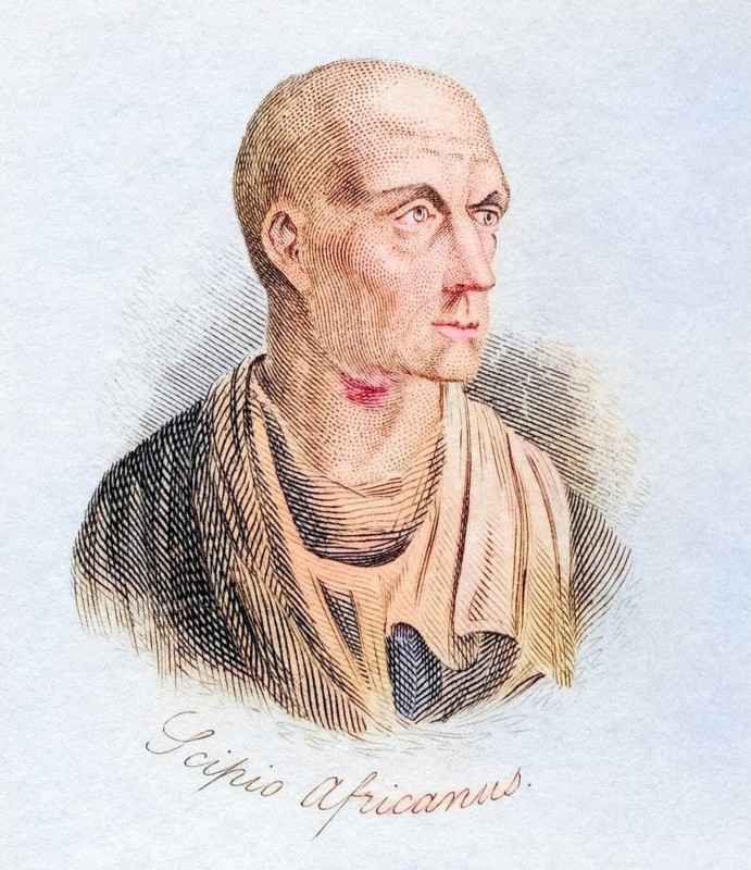Publius Cornelius Scipio Africanus Major, 236-183 BC General in the Second Punic War and statesman of the Roman Republic. From the book Crabbs Historical Dictionary, published 1825, Historical, digitally restored reproduction from a 19th century original, Record date not stated