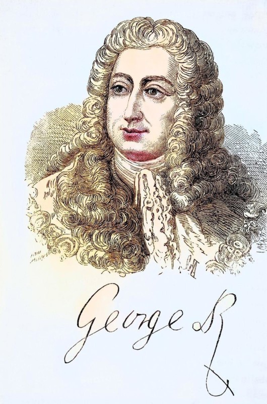 King George II of England 1683 to 1760, portrait and signature. From The National and Domestic History of England by William Aubrey published London circa 1890, Historic, digitally restored reproduction from a 19th century original, Record date not stated