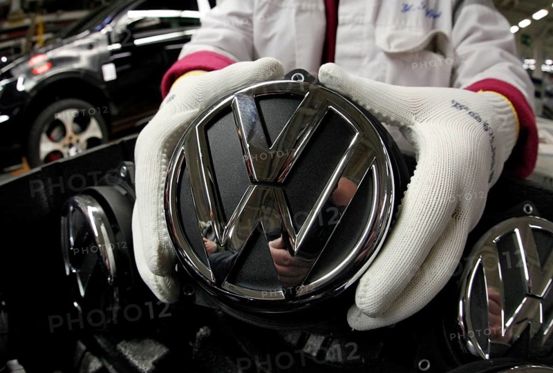Wolfsburg, DEU, 250211 - VW Golf production at the Wolfsburg plant, VW logo, Wolfsburg, Germany