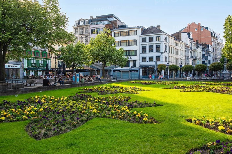 Square in front of the cathedral in downtown Liège, Belgium, digitally reworked