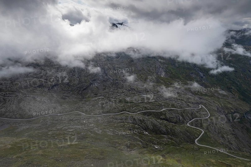 Famous curvy mountain road Fylkesvei 63 or Geirangervegen, which leads from Geiranger to the Djupvasshytta Plateau, Stranda, Møre og Romdal, Norway