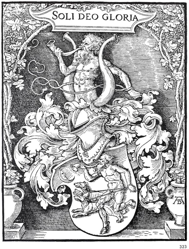 The coat of arms of Johann Tscherte, woodcut by Albrecht Dürer, historical, digitally improved reproduction of an old woodcut