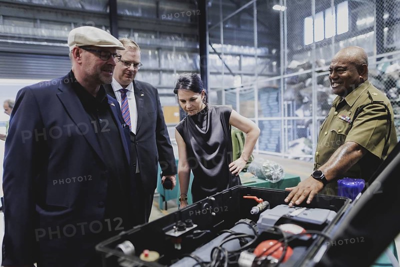 Annalena Bärbock (Bündnis 90/Die Grünen), Federal Foreign Minister, photographed during a visit to the camp with relief supplies at the Fijian Armed Forces base Blackrock Peacekeeping and Humanitarian Assistance and Disaster Relief Camp in Nadi, 07.05.2024. Bärbock is travelling to Australia, New Zealand and Fiji for political talks / Photographed on behalf of the Federal Foreign Office