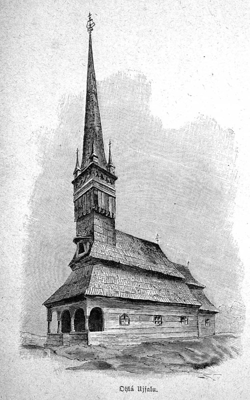 German wooden church in Eastern Europe, Ohly Uisalu, 1890, Hungary, digital reproduction of an original from the 19th century, historical