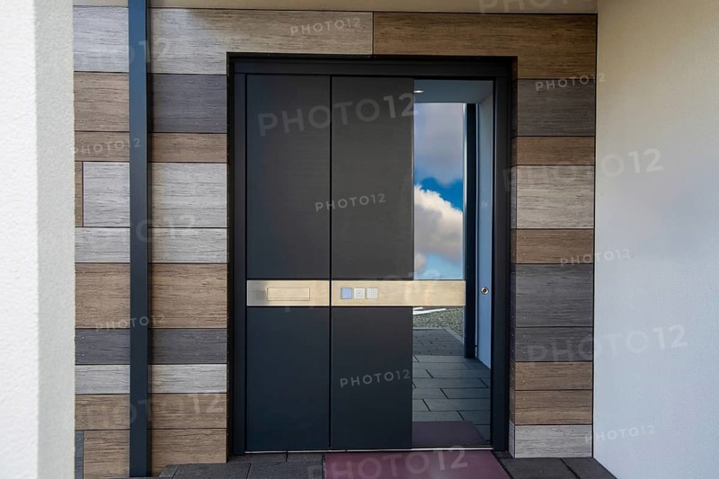 Modern new anthracite-coloured front door