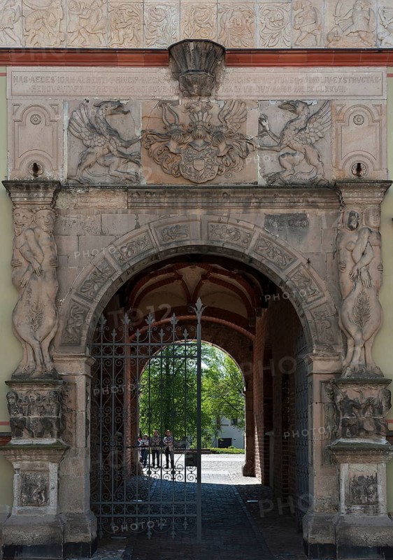 Entrance portal of the Fürstenhof, Renaissance building from 1553 to 1554, Wismar, Mecklenburg-Vorpommern, Germany