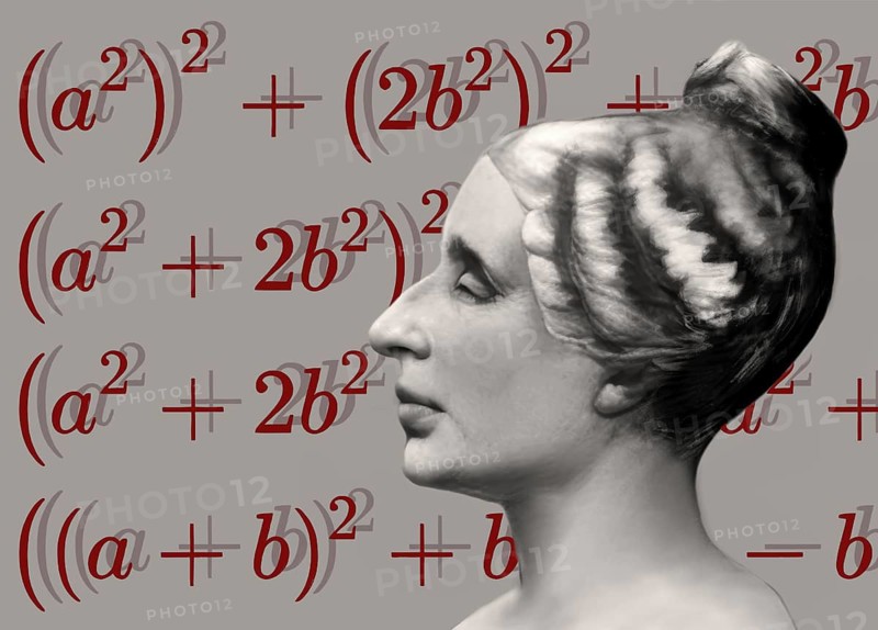 Bust of Marie-Sophie Germain, 1776 –1831, French mathematician, physicist and philosopher, digitally edited, the proof to the Fermat's Last Theorem