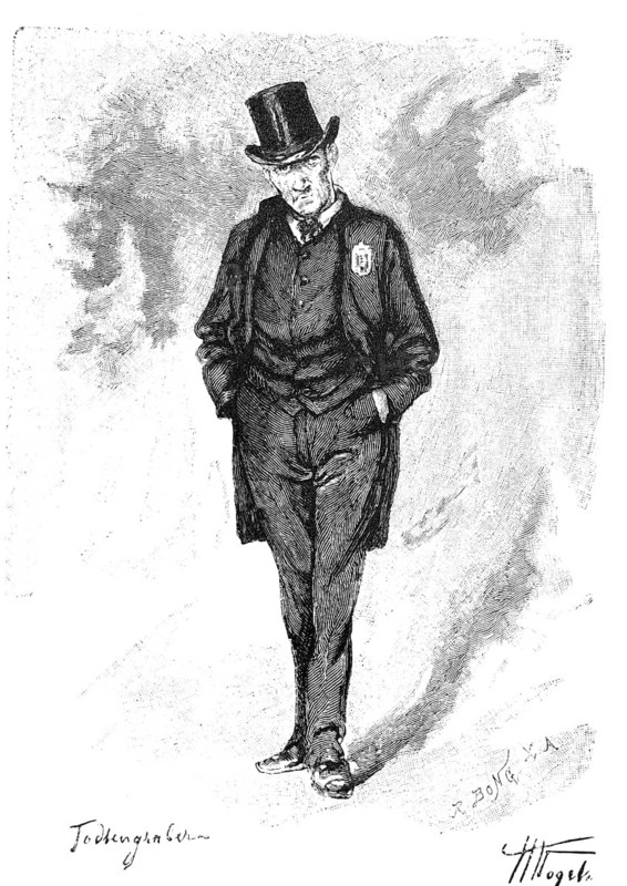 Portrait of a Parisian, Paris, France, man, suit, waistcoat, top hat, badges, hands, pockets, from front, serious, historical illustration about 1898