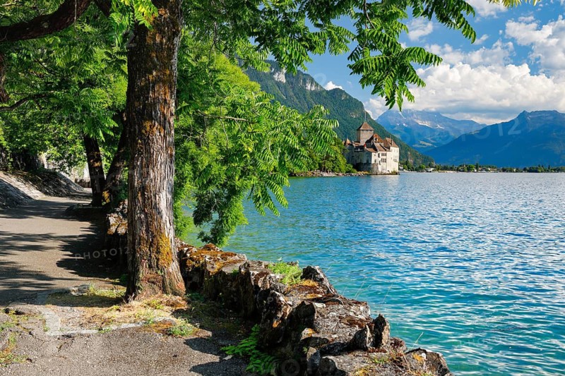 Chillon Castle on Geneva near Veytaux, Canton of Vaud, . switzerland