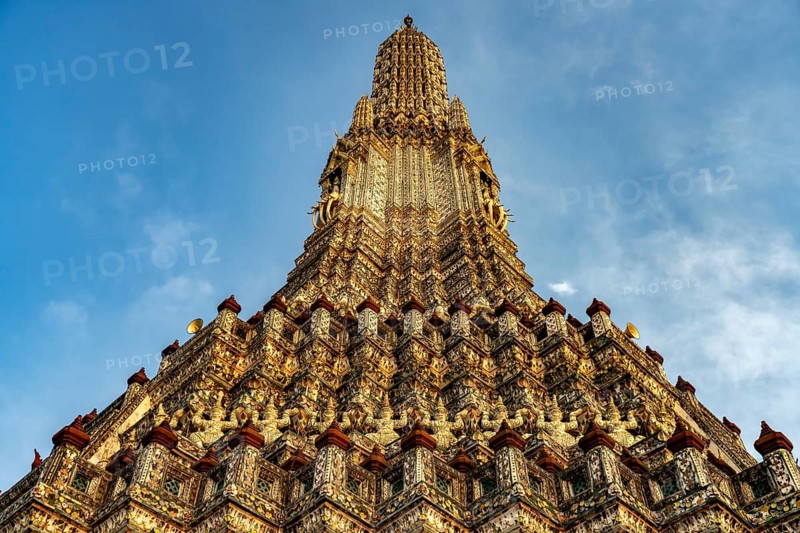 Prang of the Buddhist temple Wat Arun or Temple of Dawn in Bangkok, Thailand