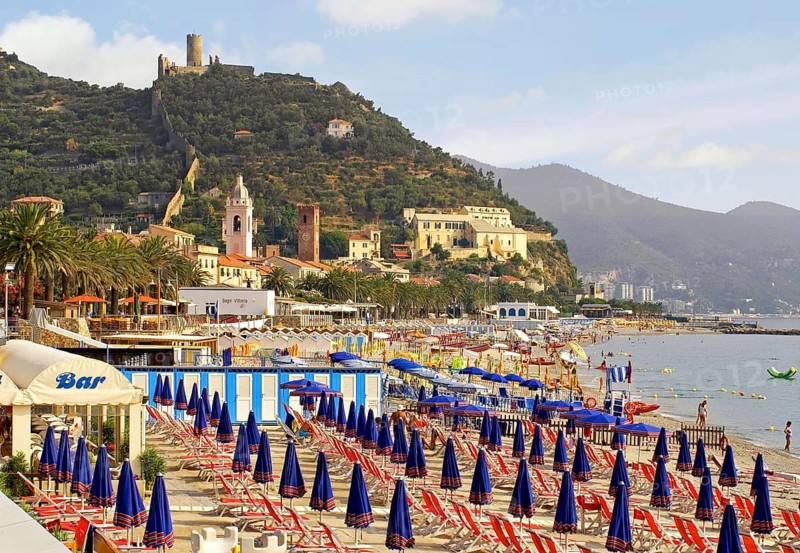 View of Noli beach on the Ligurian coast, northwestern Italy