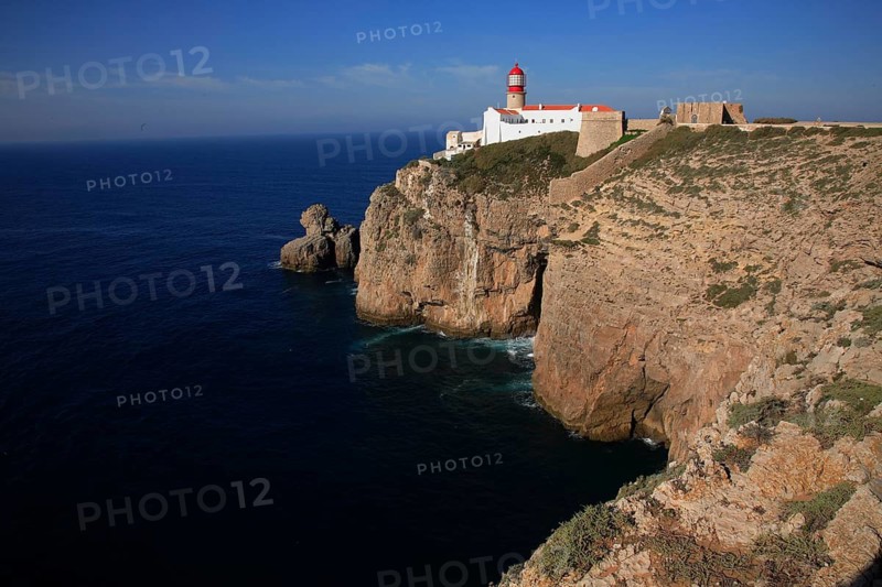 The lighthouse directly on the Cabo de Sao Vicente in the Algarve at the most south-westerly point of mainland Europe, Portugal