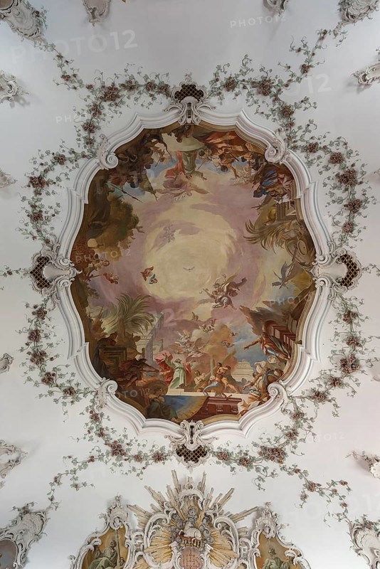 Ceiling painting in the baroque church of St. Andrew, Nesselwang, Bavaria, Germany